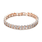 Lvseeman Rose Gold Tennis Bracelet for Women, Gold Plated Cubic ZirconiaTennis Bracelet with Secure Clasp, 7 Inch Stackable Minimalist Jewelry Gift for Her
