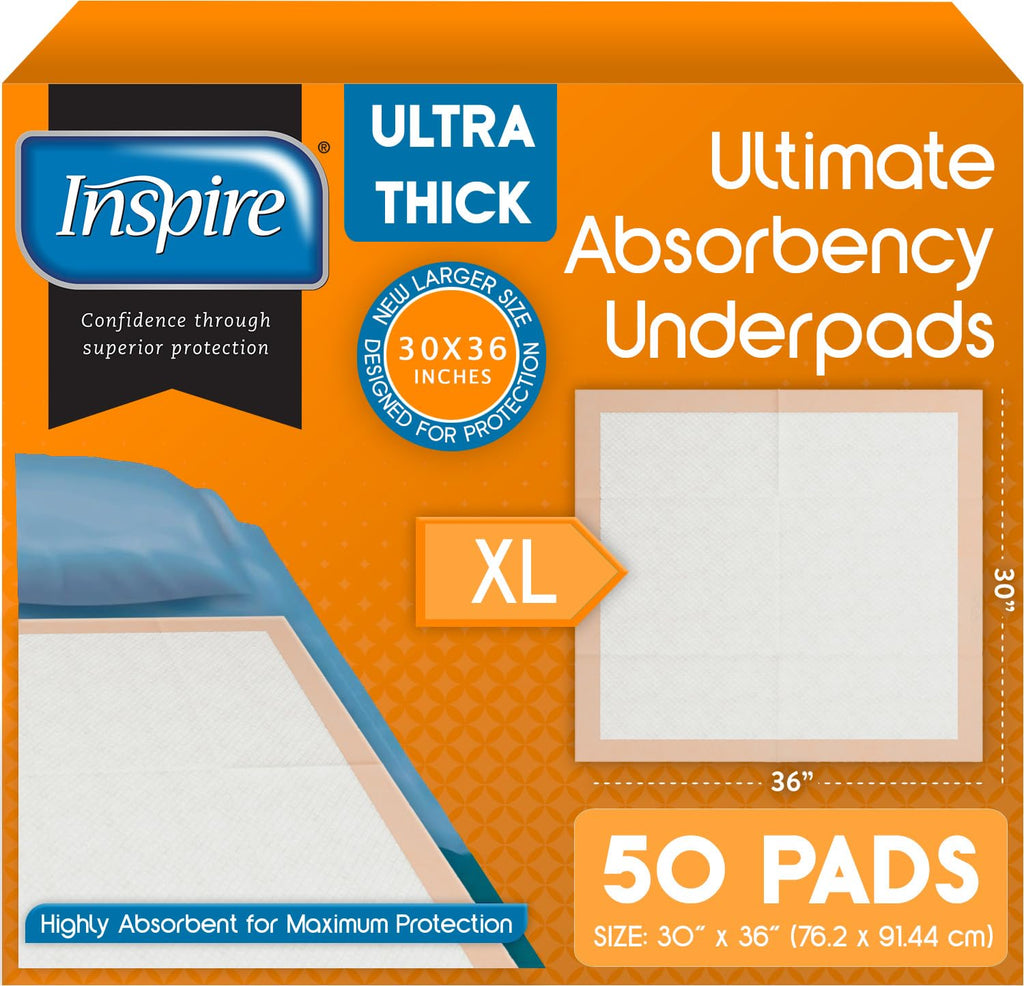 Inspire XL 30 x 36 Ultra 100 Grams Super Absorbent Bed Pads for Incontinence (25)