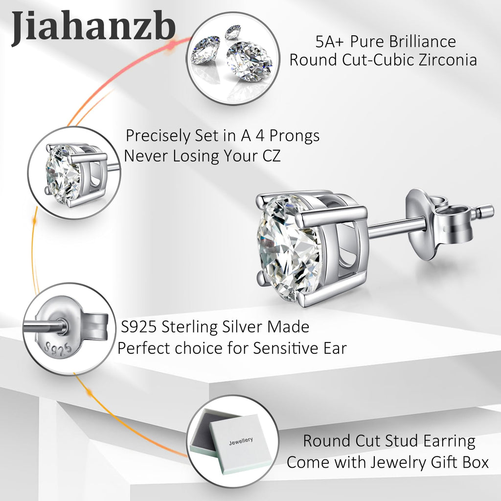 Mens Earrings Stud Sterling Silver Men Earrings 7mm 925 Silver Cubic Zirconia CZ Studs Jiahanzb
