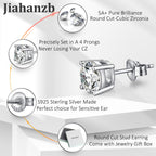Mens Earrings Stud Sterling Silver Men Earrings 7mm 925 Silver Cubic Zirconia CZ Studs Jiahanzb