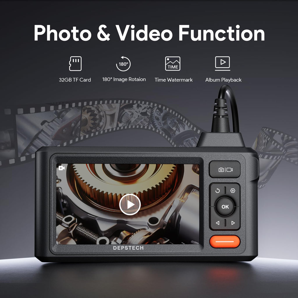 DEPSTECH Inspection Endoscope Camera with Lights: Triple Lens 5" IPS Screen Snake Camera with 16.5FT Flexible Cable, Waterproof 1080P Industrial Borescope Tool for Auto, Wall, Sewer, Pipe, Mechanics