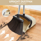 XXFLOWER Broom and Dustpan Set with Long Handle, Heavy Dust Broom and Dustpan Combo for Home，Kitchen, Office, Pet Hair(Beige)