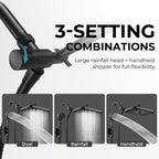 Seacity Wide Rain Shower Head With 5 Modes Handheld Showerheads, High Pressure Showerhead Combo with Extension Arm for Bathroom Accessories, Adjustable Shower Head with Anti-Clog Nozzles (Black)