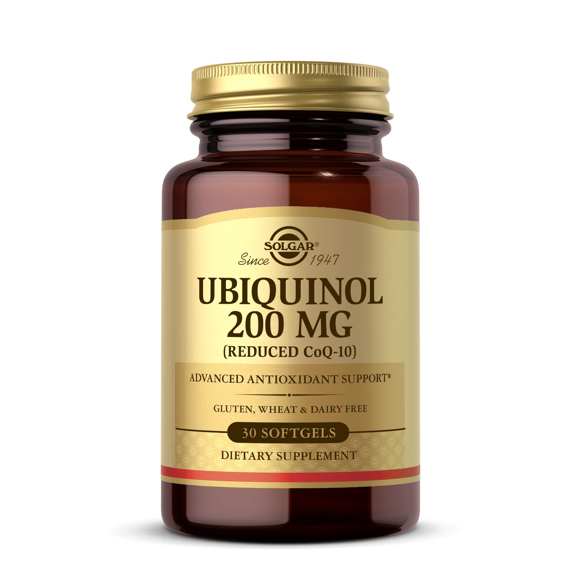 Solgar Ubiquinol 200 mg (Reduced CoQ-10), 30 Softgels - Promotes Heart & Brain Function - Supports Healthy Aging - Coenzyme Q10 - Ubiquinone Supplement - Gluten Free, Dairy Free - 30 Servings