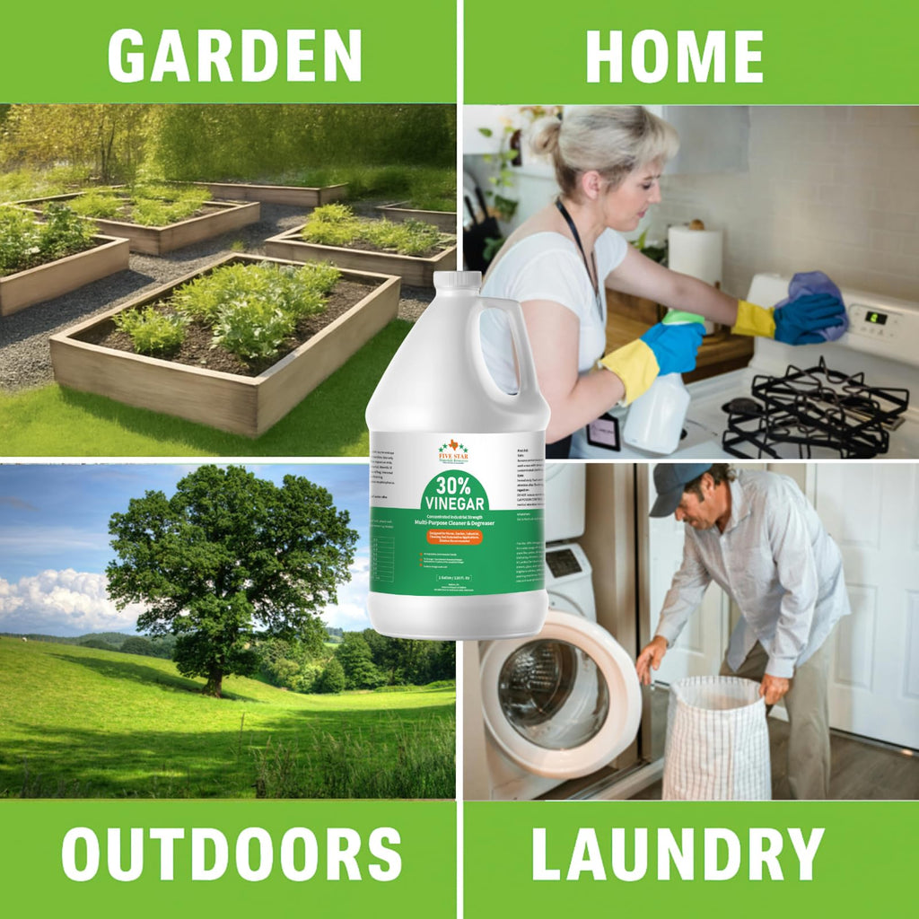 FIVE STAR MATERIALS RESOURCES 30% Vinegar Concentrated | White Vinegar for Cleaning and Garden | Home, and Outdoor Pure | Max Performance 7X Power | with Instructions (2 Gallon)