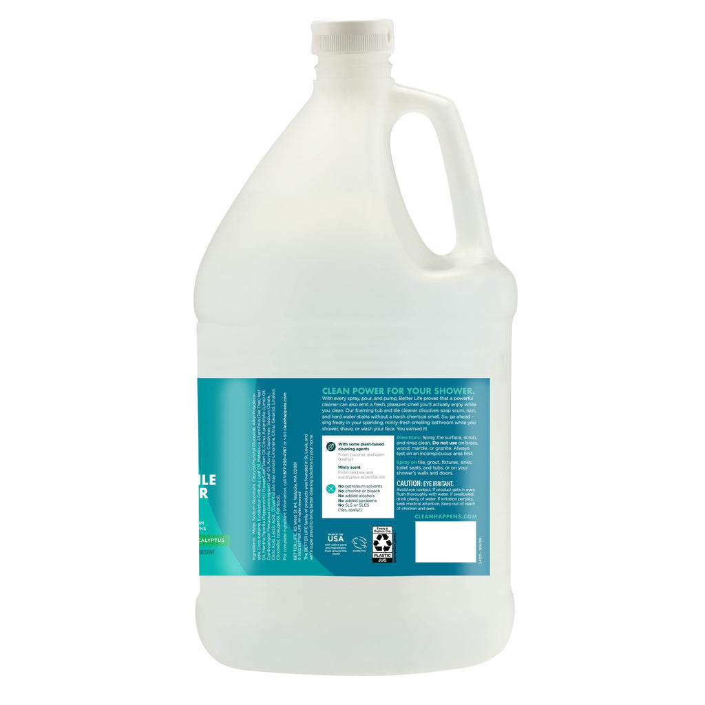 BETTER LIFE Bathroom Cleaner - Tea Tree Bathtub & Shower Cleaner Spray for Glass and Tile - Foaming Mold and Mildew Remover for Tub Works on Hard Water Stains - 1 Gal Refill