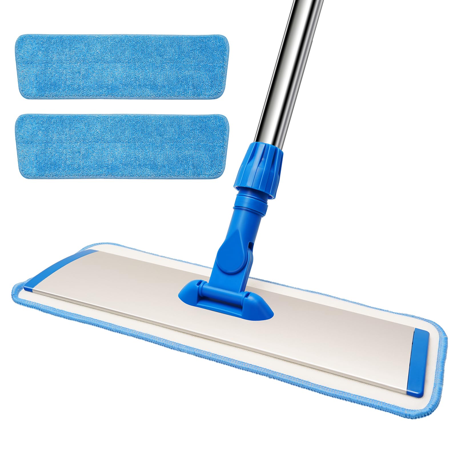18" Professional Microfiber Mop Floor Cleaning, Flat Mop with Stainless Steel Handle,360-Spin Head with 2 Reusable Washable Pads, Microfiber Wet and Dust Mopping for Hardwood and Tile,Blue