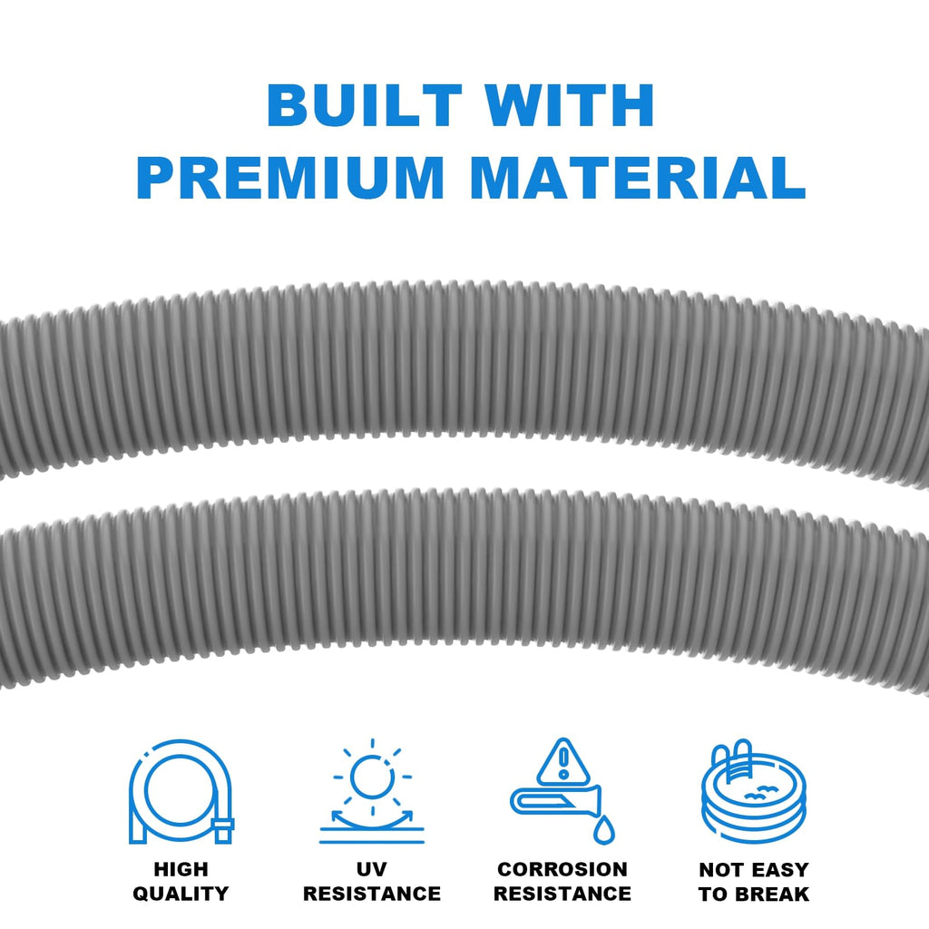 Poolvio Pool Vacuum Hose 2-Pack, Spare & Replacement, 40" Flexible Spiral-Wound Hose with 1.5" Male & Female Cuff Ends, Compatible with Most Inground Pool Automatic Cleaners, Gray