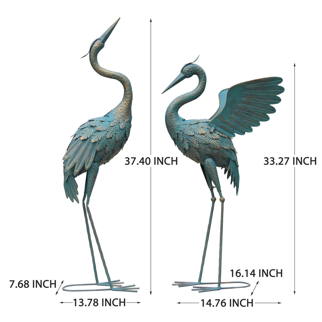 Oritty 33-37 Inch Metal Crane Garden Statue Décor for Yard Patio Lawn Pool