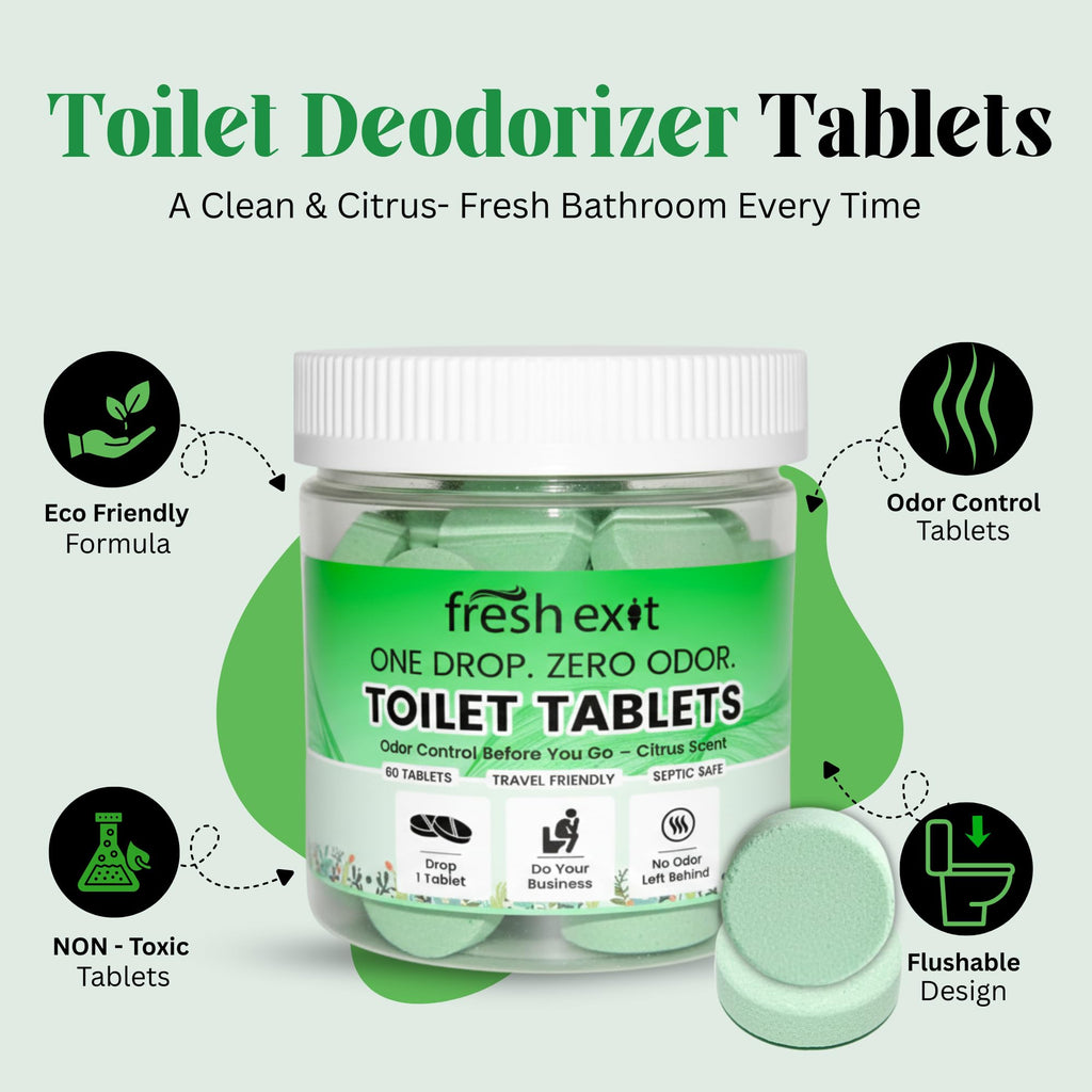 Toilet Deodorizer Tablets – Drop One In and Go – 60 Count Citrus Scent – Odor Elimination for Bathroom – Replaces Toilet Spray – Long Lasting – Fresh Bowl Freshener