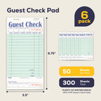 FMP Brands Guest Checks Pads 6 Pack 300 Orders, Server Note Pads, Light Green Guest Check for Servers, Waitress Notepad, Restaurant Order Pads Paper 50 Sheets/Book, Server Accessories