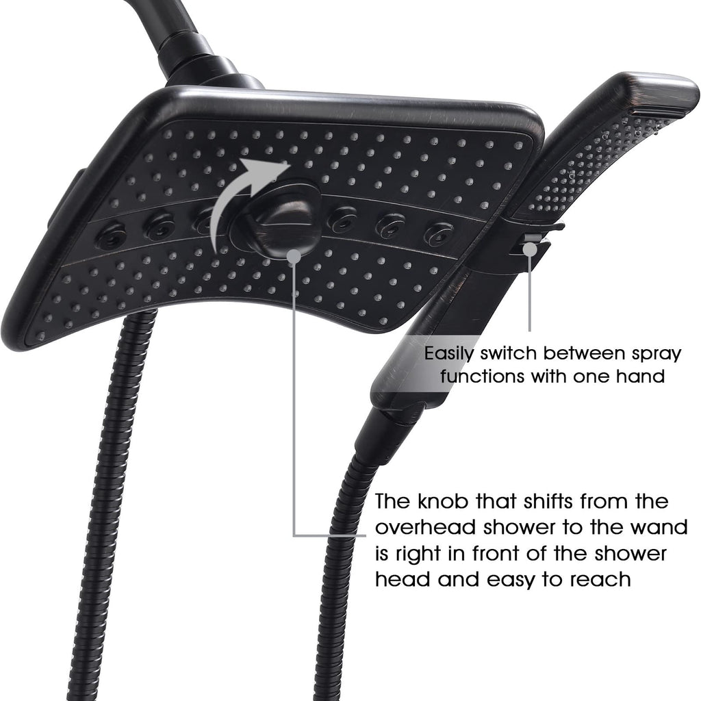 BRIGHT SHOWERS High Pressure Shower Head with Handheld, Oil Rubbed Bronze Dual Showerhead Combo with Rainfall Spray, Detachable Hand Held Shower, 60" Stainless Steel Hose