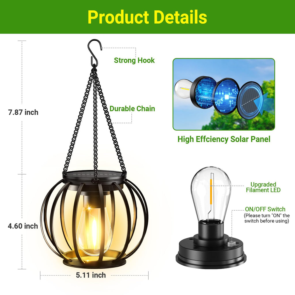 KOOPER Solar Lanterns Outdoor Waterproof, 4 Pack Upgraded Metal Hanging Solar Lights Outdoor Lanterns, Brighter Auto On/Off Outdoor Hanging Lantern for Yard Patio Pathway Porch Garden Decor
