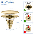 PerPaiMe Universal Bathroom Sink Stopper - Pop Up Sink Drain Stopper, Push Button Flixfilter Sink Drain Stopper Replacement, Wash Basin Drain Filter Plug Anti-Clogging Basket, Brushed Gold