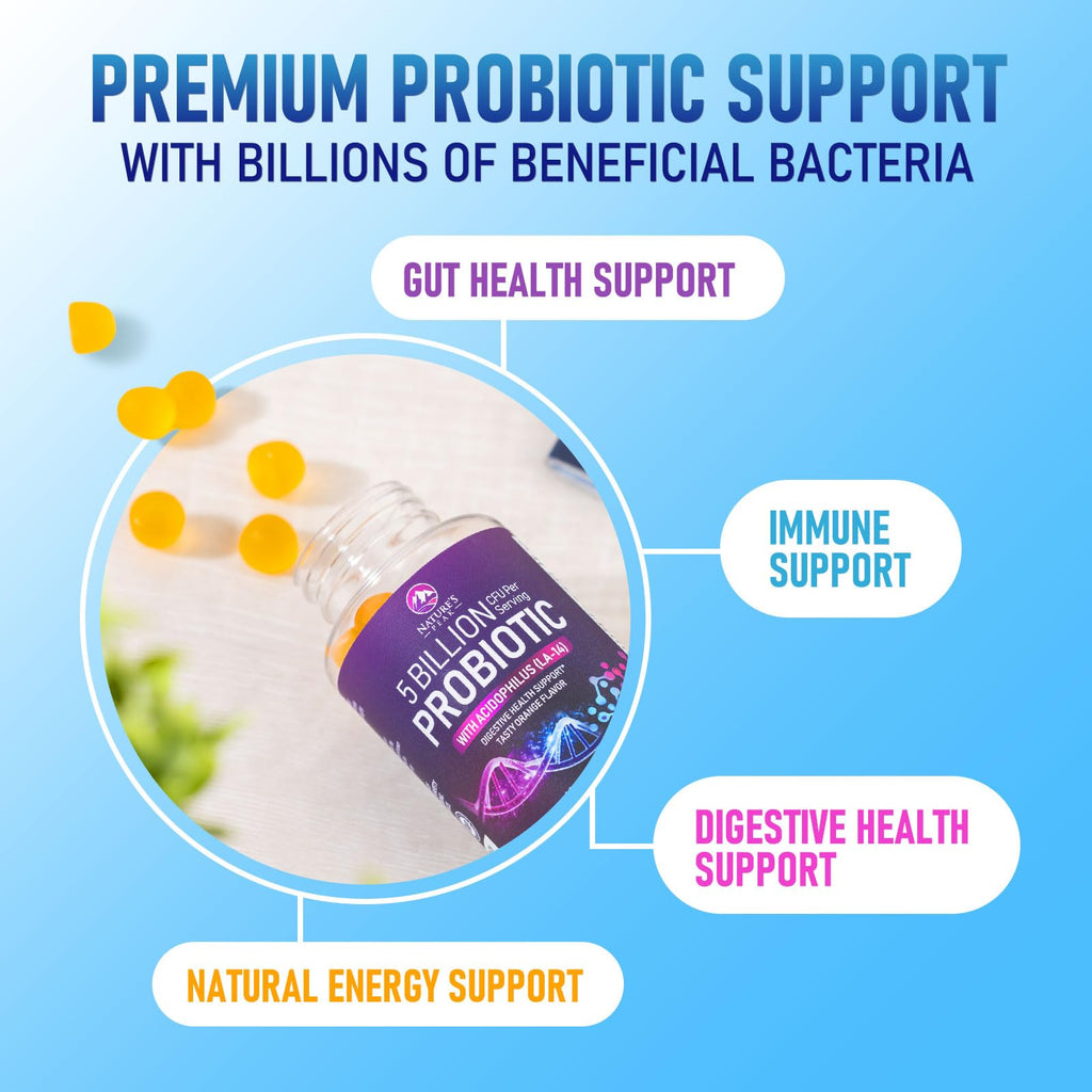 Probiotic Gummies - 5 Billion CFU Per Serving & Top 6 Pro Biotic Strains - Daily Probiotic Gummy Supplement for Women, Men & Teens - Natural Digestive Health, “Good” Gut & Immune Support - 120 Count
