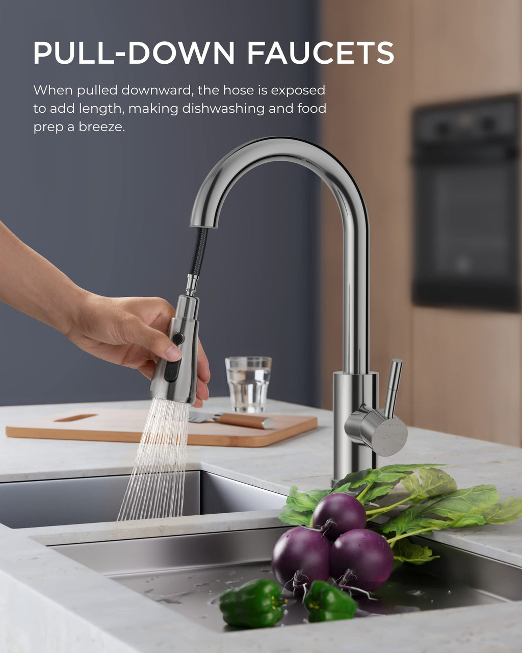 FORIOUS Kitchen Faucets with Pull Down Sprayer, Chrome, High Arc Single Handle Classic Stainless Steel Sink Faucet Pull Out for Farmhouse Camper Laundry Rv Bar