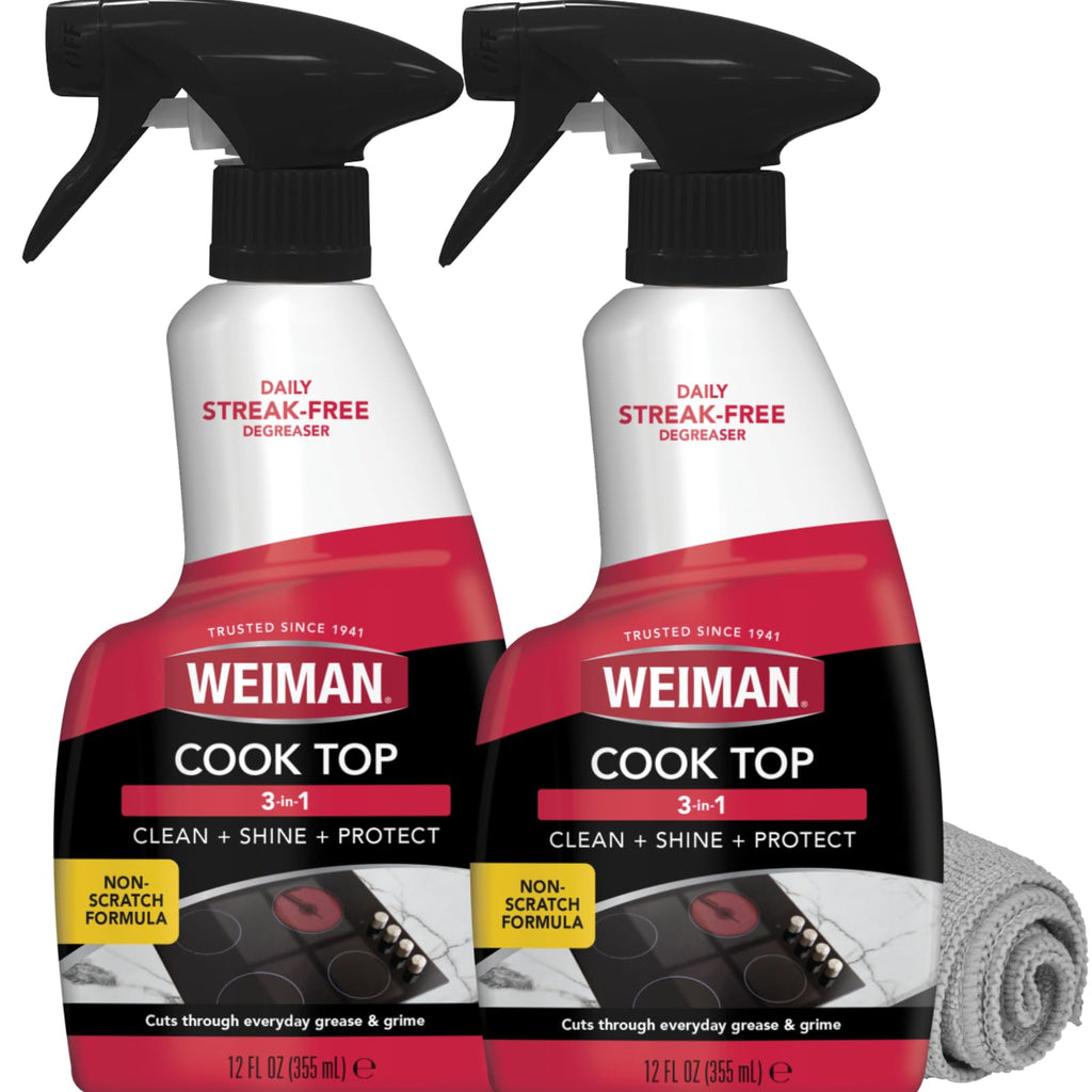 Weiman 2-Pack Cooktop Cleaning Spray & Microfiber Cloth – Cooktop & Oven Cleaner for Streak & Residue Free - Non-Abrasive Degreaser Safe for Glass & Ceramic