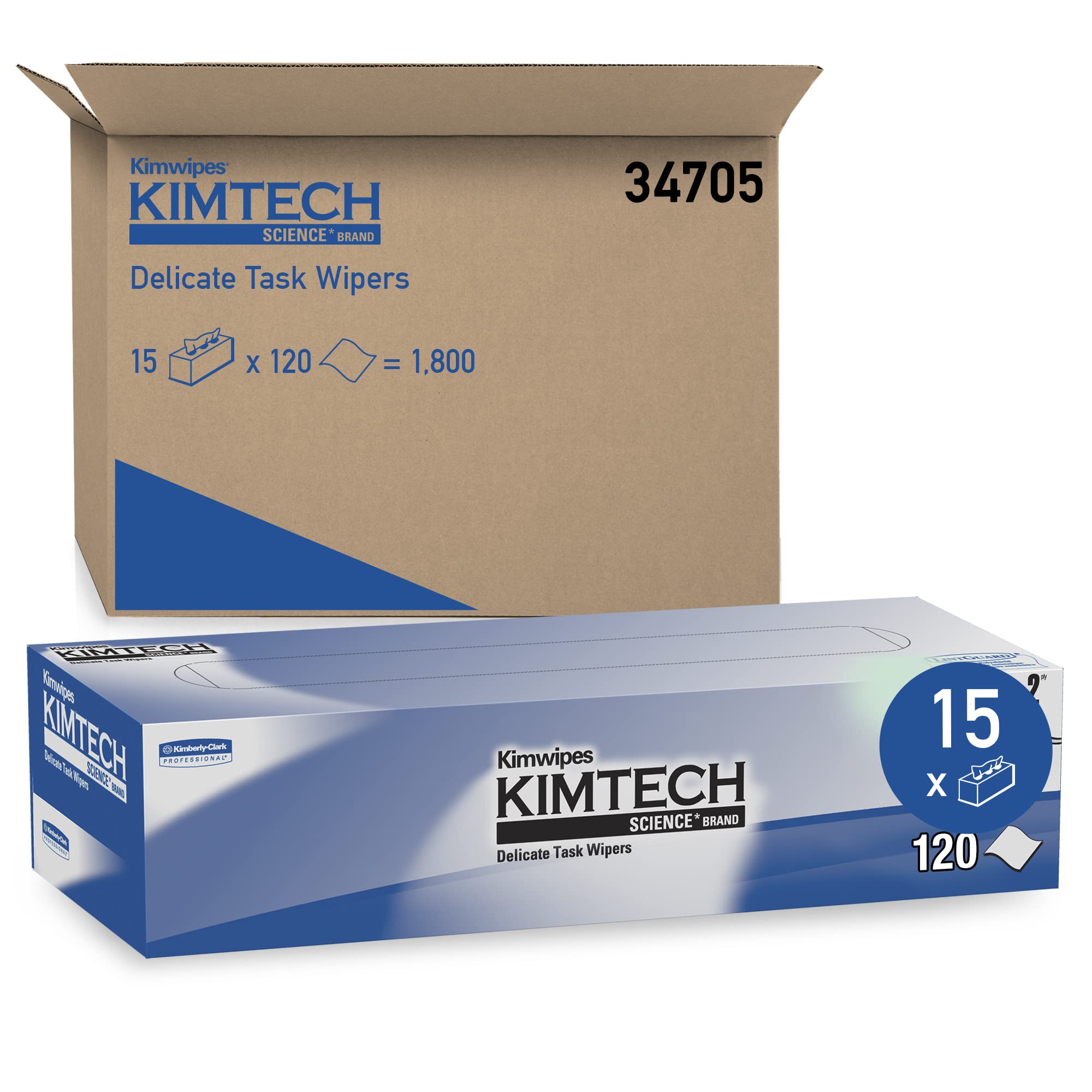 Kimtech Science Kimwipes Delicate Task Wipes, 15 Boxes x 120 Sheets (34705)