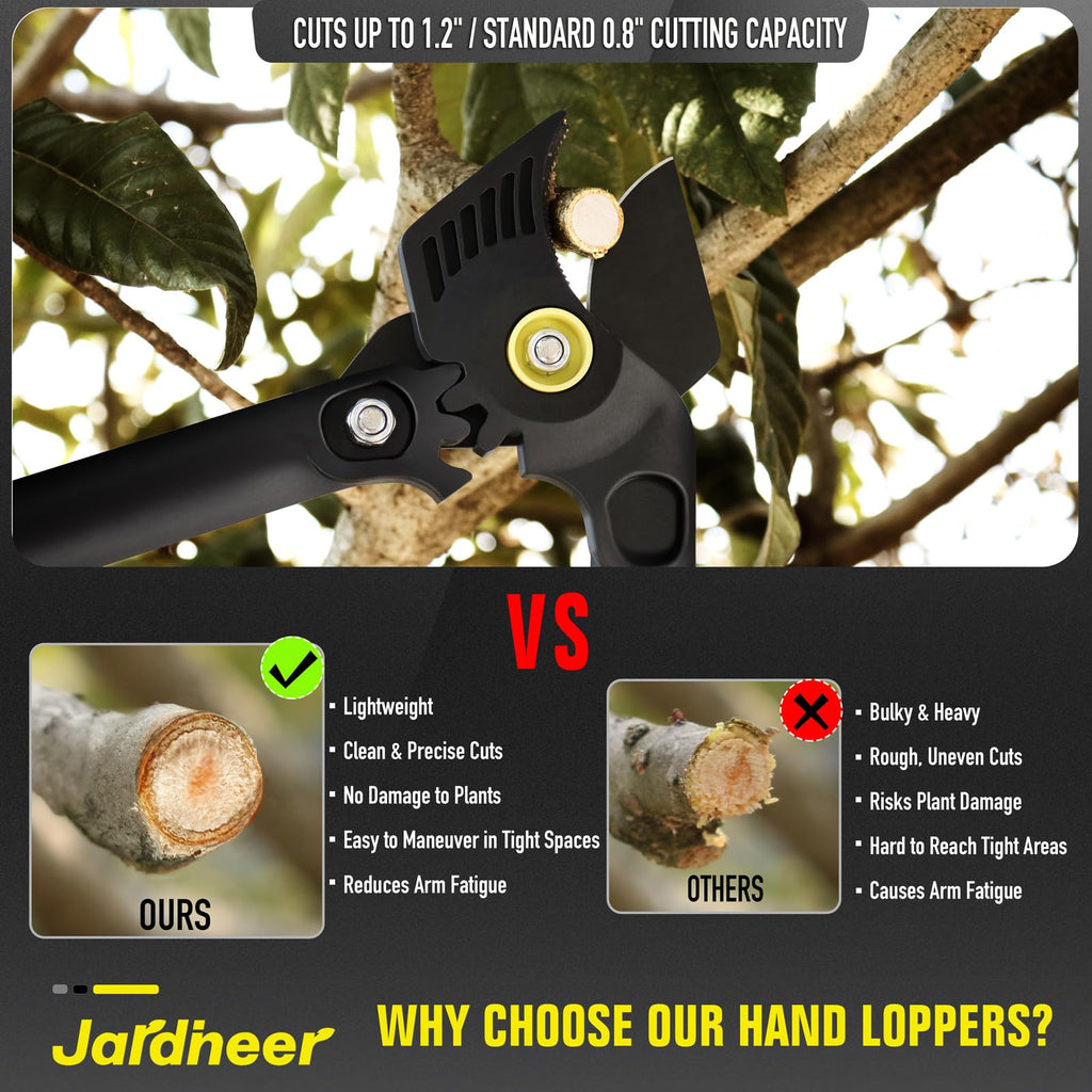 Jardineer 16.5" Garden Loppers, Effortless Pruning Shears with Gear Assist and Pull-Tested Reinforced Handles, Lightweight Hand Lopper for Yard, Shrub & Small Tree Trimming, Cuts up to 1.2" Branches