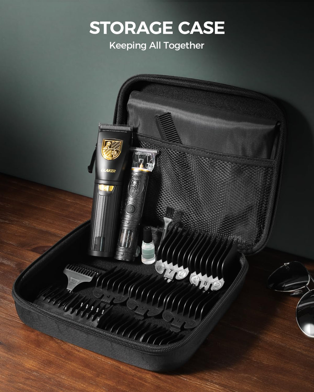 GLAKER Hair Clippers for Men,Professional Mens Hair Clippers Cordless Clippers for Hair Cutting,Precision Trimmer Kit Zero Gap Trimmer with LED Display 15 Guide Combs (Black+Gold)