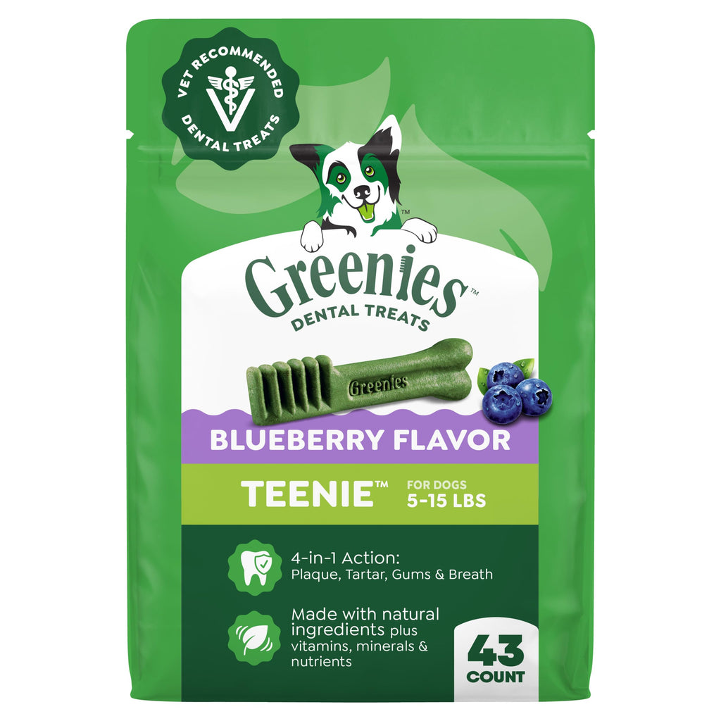 Greenies Teenie Natural Dental Dog Treats, Blueberry Flavor, 43 Count