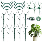 MXCOIRTP 10 Pack Stackable Plant Support Stakes & Adjustable Circular Trellis, Garden Trellis for Climbing Plants Indoor and Outdoor Use, Garden Accessories for Monstera, Pothos, Tomato
