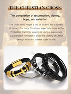 Oaldilee Black Cross Cuff Bracelet for Men, Stainless Steel Braided Leather Bible Verse Jesus Bracelet, Inspirational Faith Gift for Dad Brother Son Religious Baptism Confirmation Gifts, 9 Inches