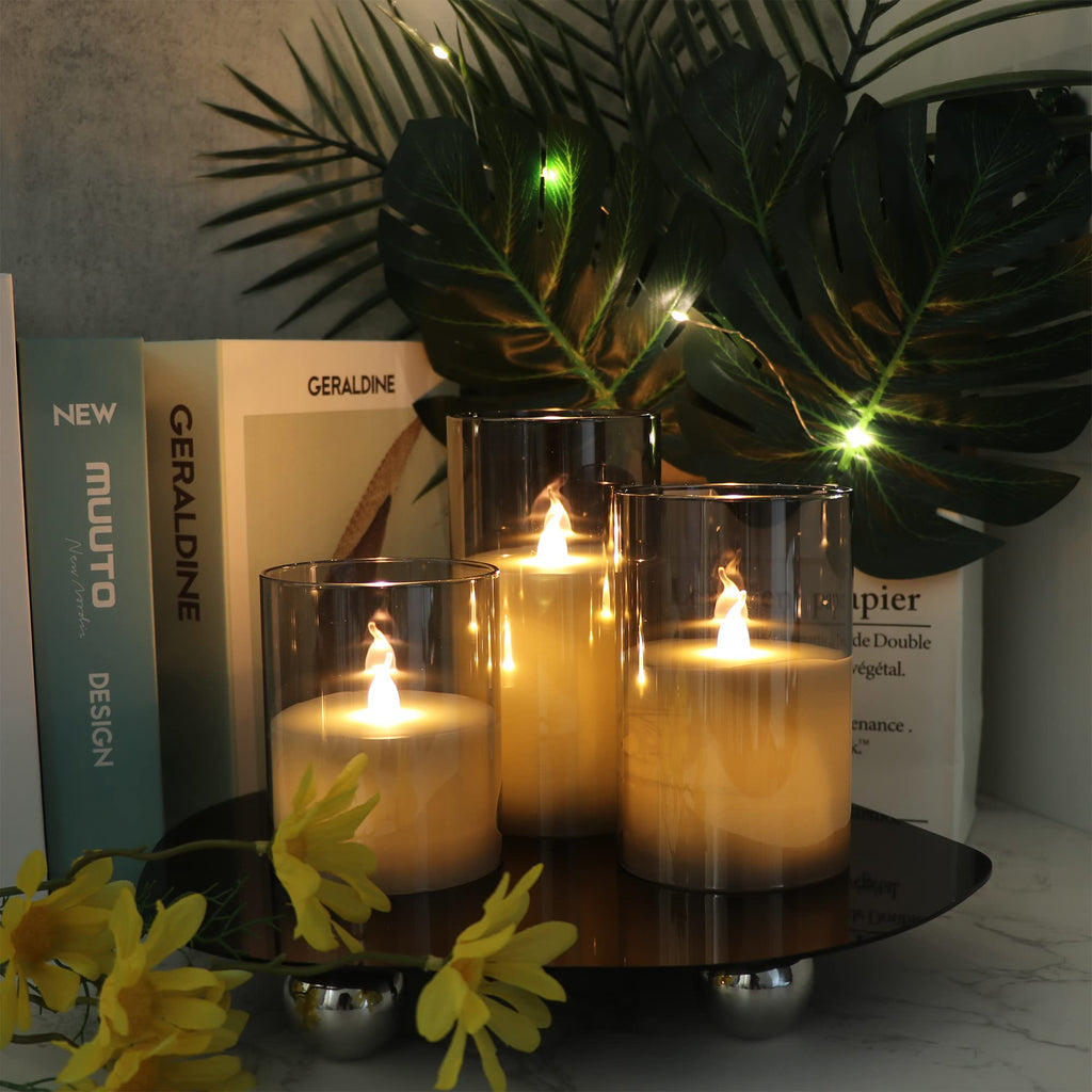 GenSwin Glass Flameless Led Candles Battery Operated Remote Timer Black