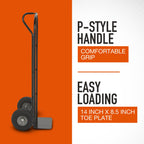 Ironton Steel Pneumatic Hand Truck Dolly, 600-Lb Capacity, Heavy-Duty Steel Frame, 10-in Pneumatic Tires, P-Style Handle, 14" x 8.5" Toe Plate