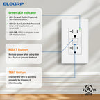 ELEGRP GFCI Outlet 20 Amp, Self-Test GFI Electrical Outlet with Thinner Design, TR Tamper Resistant GFCI Receptacle, Ground Fault Circuit Interrupters with Wall Plate, UL Listed, Matte White, 2 Pack