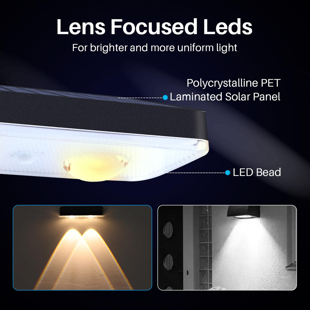 XmnSoly Solar Fence Lights 8 Pack Bright LED Lens Downlights Waterproof 3000K/4000K/6000K 3 Modes Dusk to Dawn Deck Lighting Solar Powered for Step, Porch