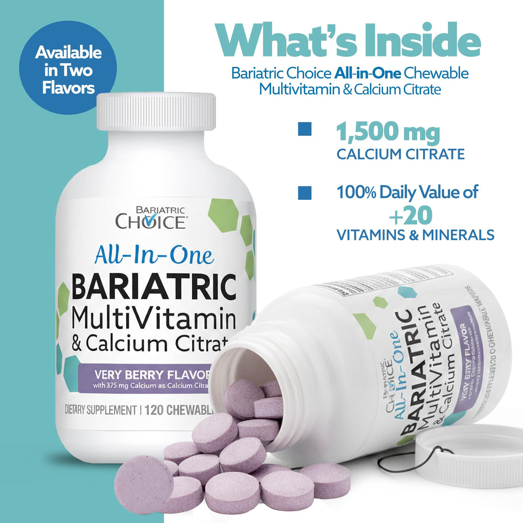 Bariatric Choice All-in-One Chewable Bariatric MultiVitamin with Iron & Calcium Citrate, Very Berry (120ct)