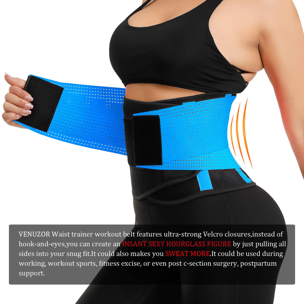 VENUZOR Waist Trainer Belt for Women - Waist Cincher Trimmer - Slimming Body Shaper Belt - Sport Girdle Belt (UP Graded)(Blue,S)