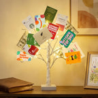 EAMBRITE Money Tree Gift Holder, Lighted Birch Tree 2FT 24LED, Battery/USB Powered Timer Light Up Display Twig Gift Card Tree with 12 Clear Clips and 6 Cards for Home Christmas Graduation Photo Memo