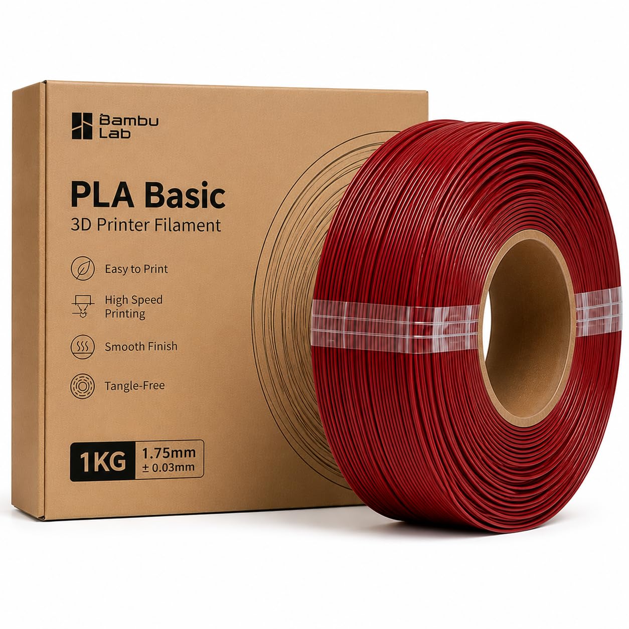 Bambu Lab PLA Filament Matte 3D Printer Filament 1.75mm PLA 1kg High Tenacity - Maroon Red (10205) - Refill