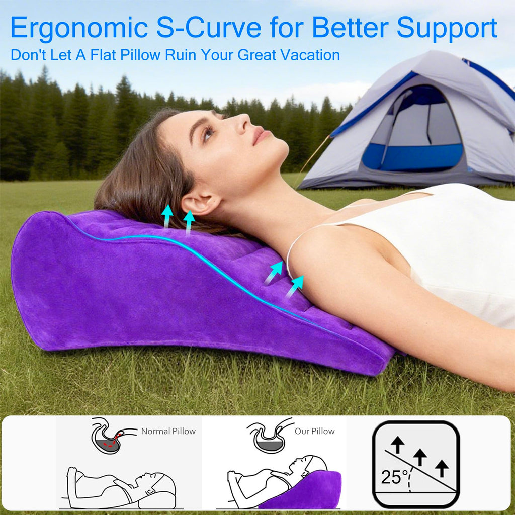 Opertam Inflatable Wedge Pillow for Traveling, Lightweight Wedge Pillow for Acid Reflux Relief, Portable Pillow Wedges for Sleeping, Blow Up Travel Pillow for Camping, Back Lumbar Support