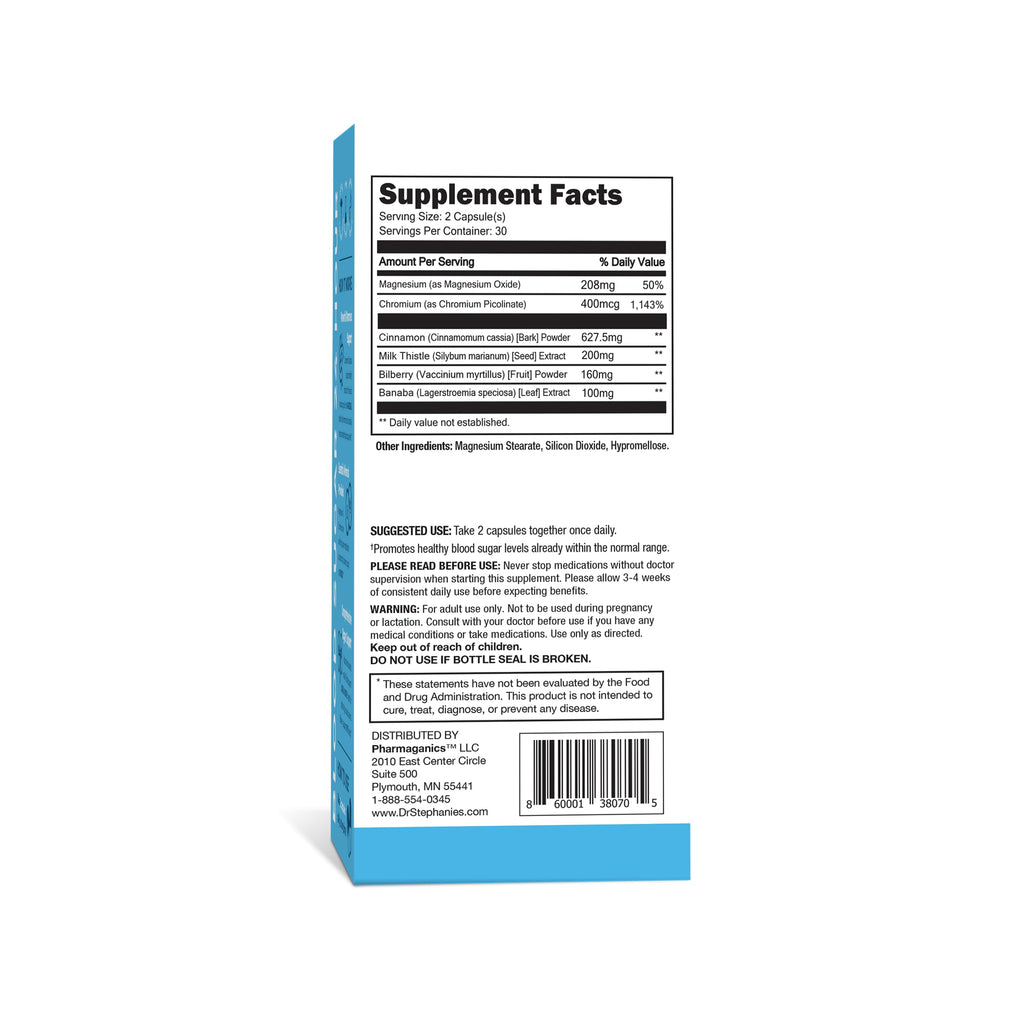 Pharmaganics Blood Sugar 24 Hour - 6 in 1 Formula with Cinnamon, Banaba, Chromium, Milk Thistle, & More - Once Daily Supplement