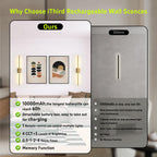 iThird 1 Pack Battery Operated Wall Sconce, Wireless Battery Wall Sconce with Remote Control, Gold LED Rechargeable Sconces, 31.5 Inch Modern Cordless Wall Lights for Bedroom Living Room Picture