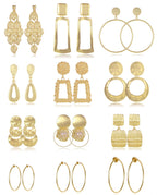 Tornito 12 Pairs Clip on Drop Earrings Leaf Round Square Trapezoid Rectangle Hoop Geometric Drop Dangle Statement Earrings Lightweight Clip on Earrings Non Piercing Set for Women Gold Tone