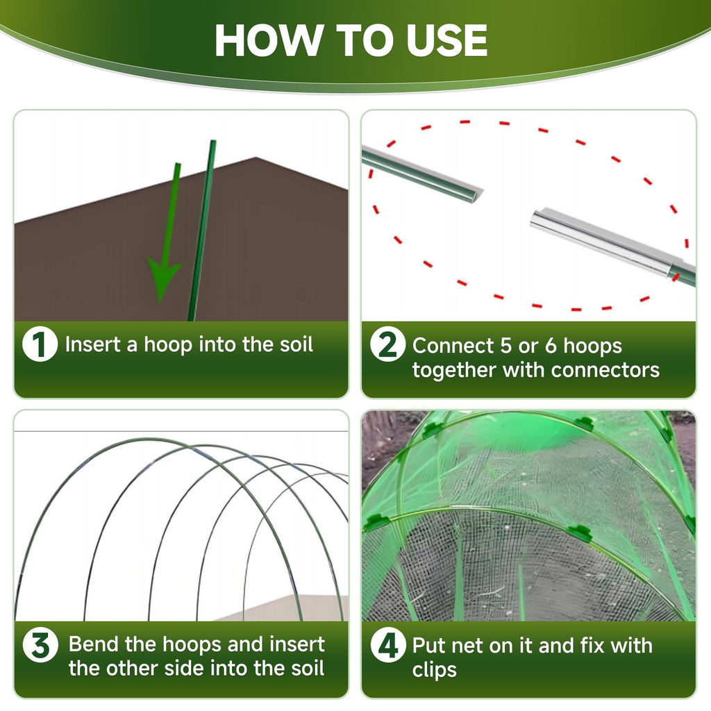 Nsitehalo 36pcs Garden Hoops for Raised Beds with Garden Netting, Clips