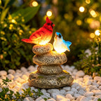 Solar Bird Garden Statue, Cardinal & Bluebird Outdoor Figurine Decor
