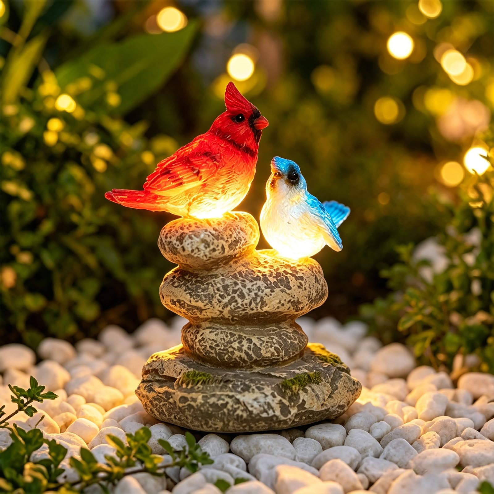 Solar Bird Garden Statue, Cardinal & Bluebird Outdoor Figurine Decor