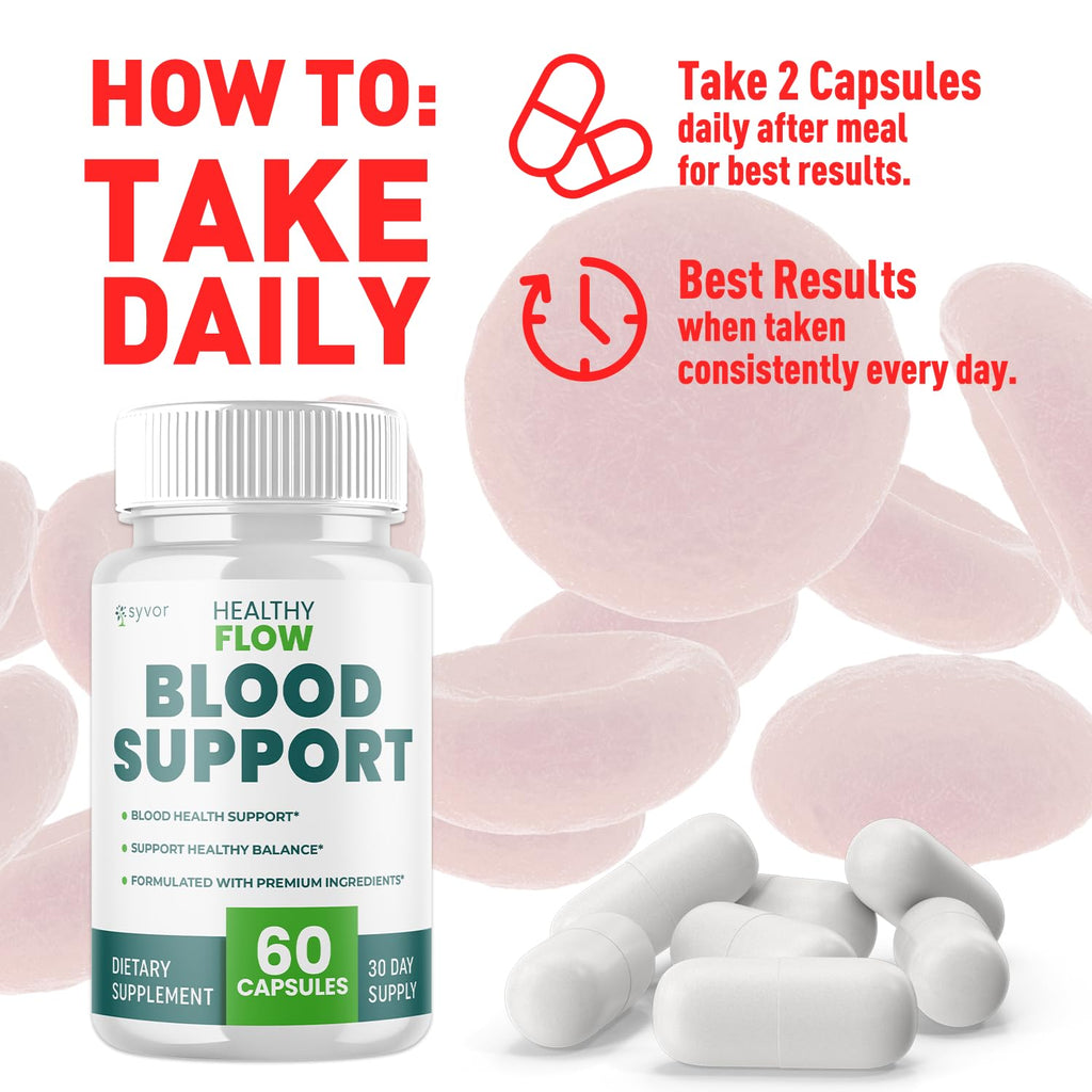 (2 Pack) Healthy Flow Blood Support Capsules, Official Healthy Flow Blood Support Pills with All Natural Ingredients, Advanced Formula Supplement with Premium Vitamins for Men & Women (120 Capsules)