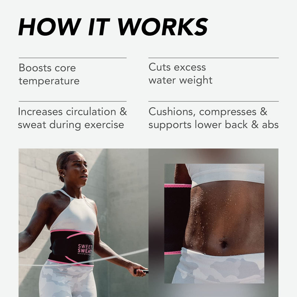 Sports Research Sweet Sweat Waist Trimmer (Core Series) - Premium Sweat Enhancing Fitness Band for Women & Men - Adjustable Fit �� Latex-Free Neoprene - Pink Logo, Large