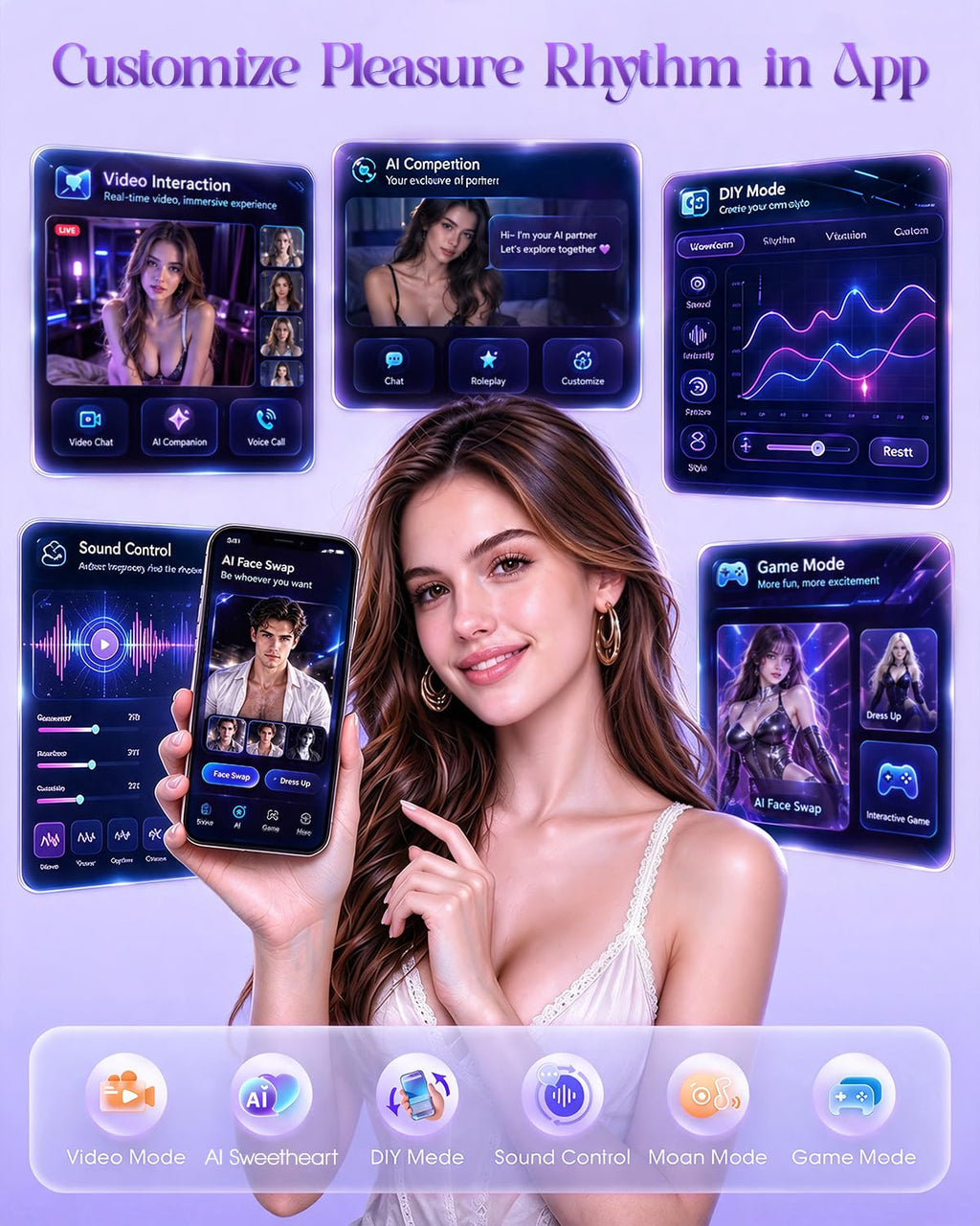 YAYIKZ Vibrator Sex Toys Thrusting Dildo, APP Control Safety Silicone Dildo