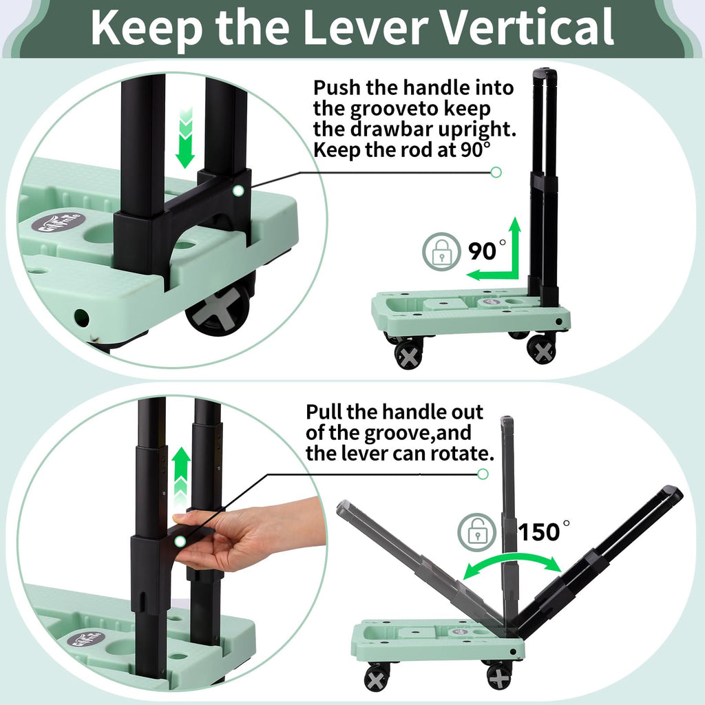 Folding Hand Truck Lightweight Hand Truck Dolly Foldable,Luggage cart with 4 Rotate Wheels, Utility Cart with Adjustable Handle,Collapsible Dolly for Moving (Black)