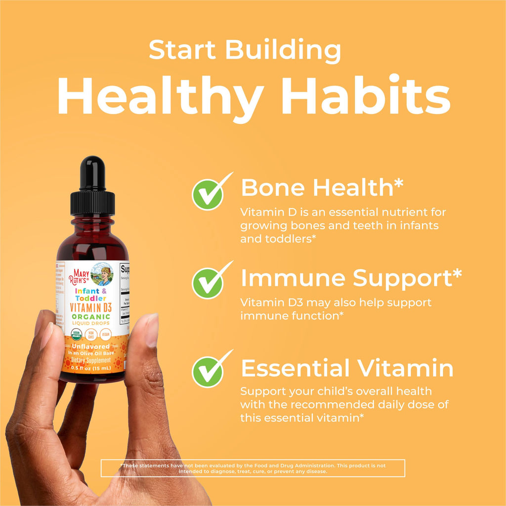 MaryRuth Organics USDA Organic Vitamin D Drops | Vitamin D3 Liquid | Sugar Free | Liquid Vitamin D Drops Immune Support for Infants & Toddlers | VIT D3 | Gluten Free | Non-GMO | 90-150 Servings
