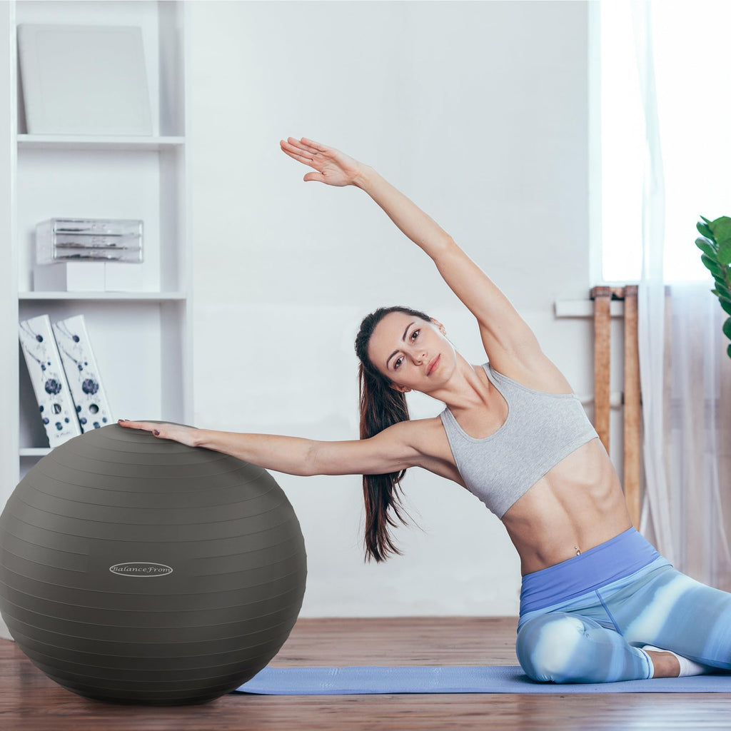 Fitvids Anti-Burst Slip Resistant Exercise Ball with Quick Pump, 2,000-Pound Capacity, Gray, 30-inch, XL