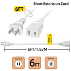 6FT 2 Prong White Slender Short Extension Cord, 18AWG NISPT-2 10A 125V Polarized Plug - Indoor Small Single Power Cord Wire for Christmas Lights, Behind TV/Couch, Home Office Use (2 Pack)