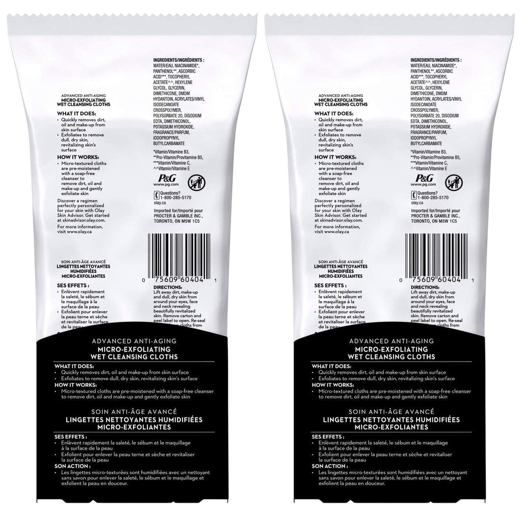 OLAY Regenerist Advanced Anti-Aging Micro-Exfoliating Cleansing Cloths 30 Each (Pack of 2)
